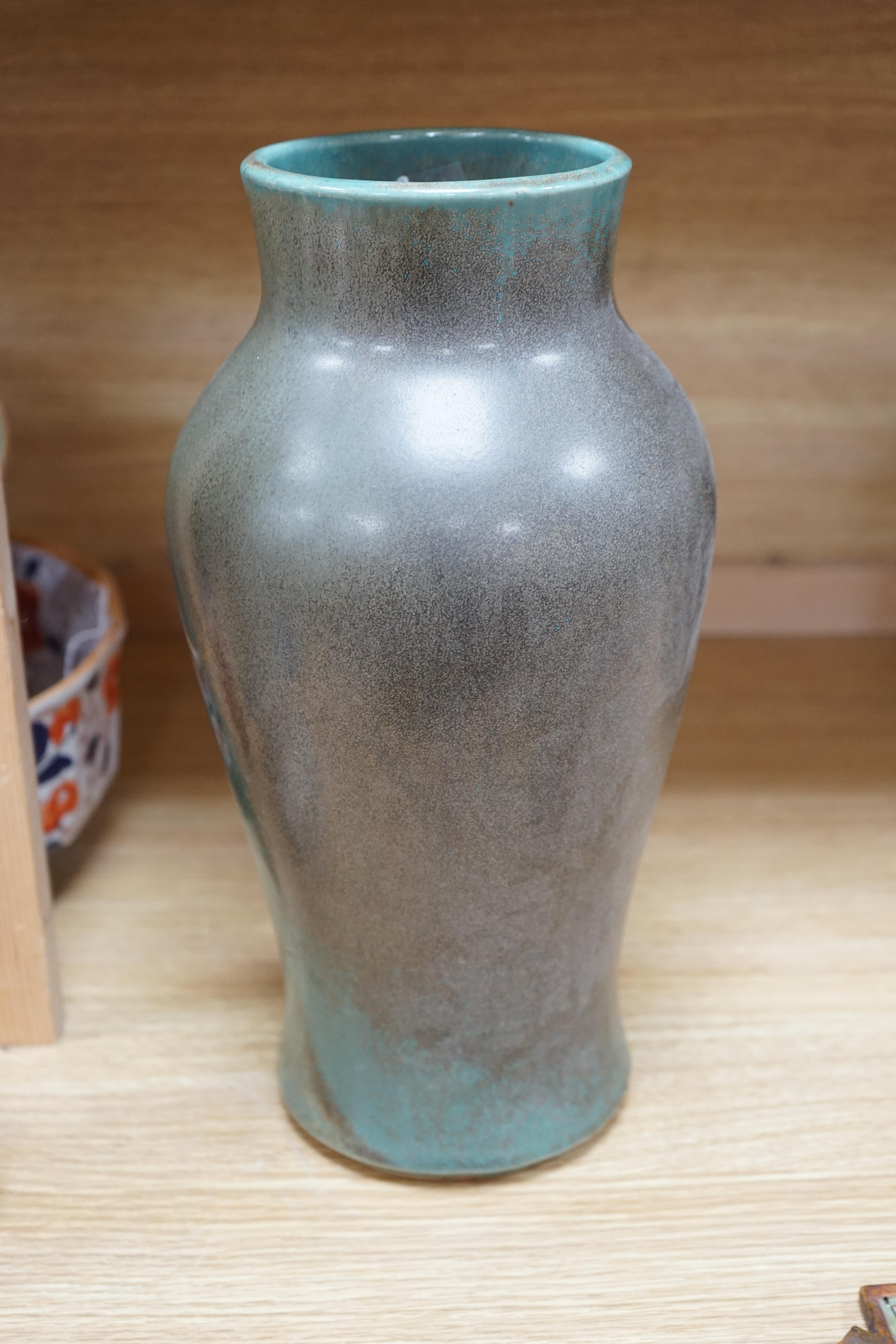 A Ruskin style metallic glazed vase, 37cm high. Condition - good